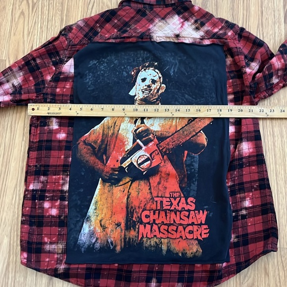 The Texas Chainsaw Massacre Bleached Flannel Shirt Upcycled unisex Large - Picture 5 of 6